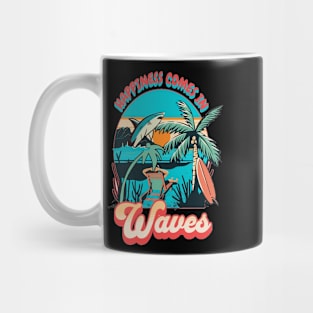 Happiness Comes In Waves, Hello Summer Vintage Funny Surfer Riding Surf Surfing Lover Gifts Mug